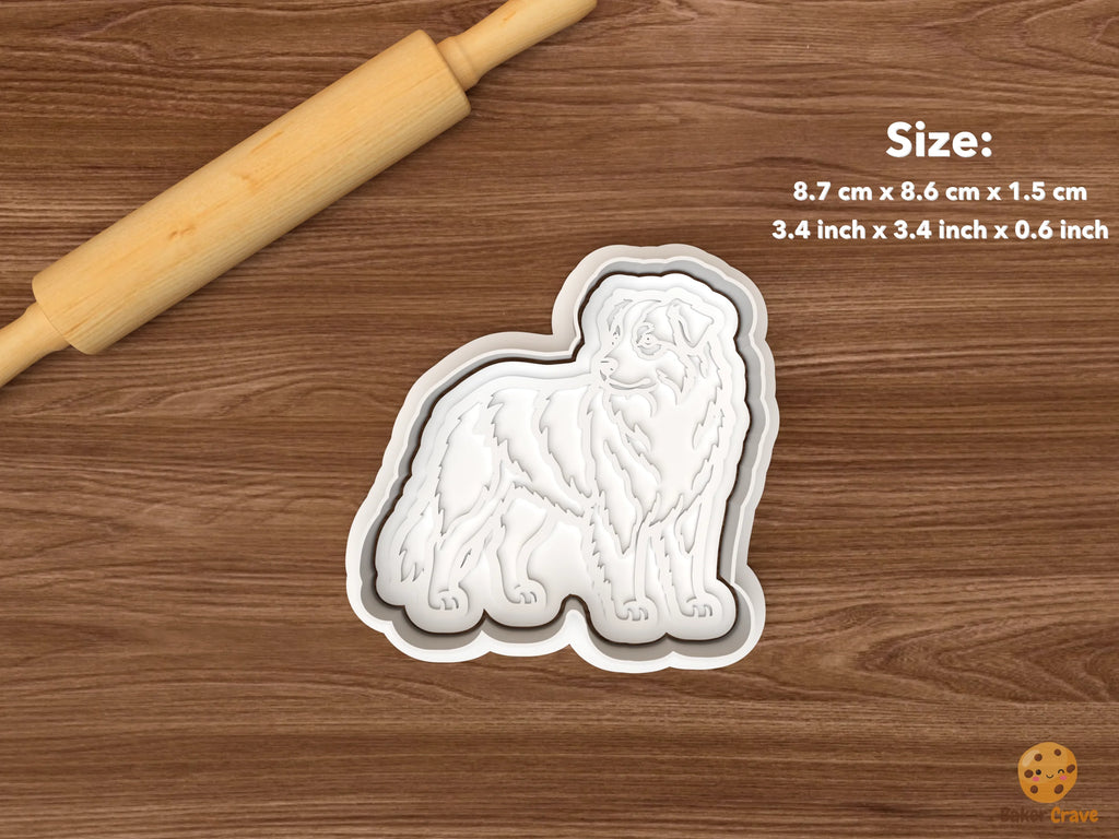 Australian Shepherd Dog Cookie Cutter Set STL File - single standing pose australian shepherd dog