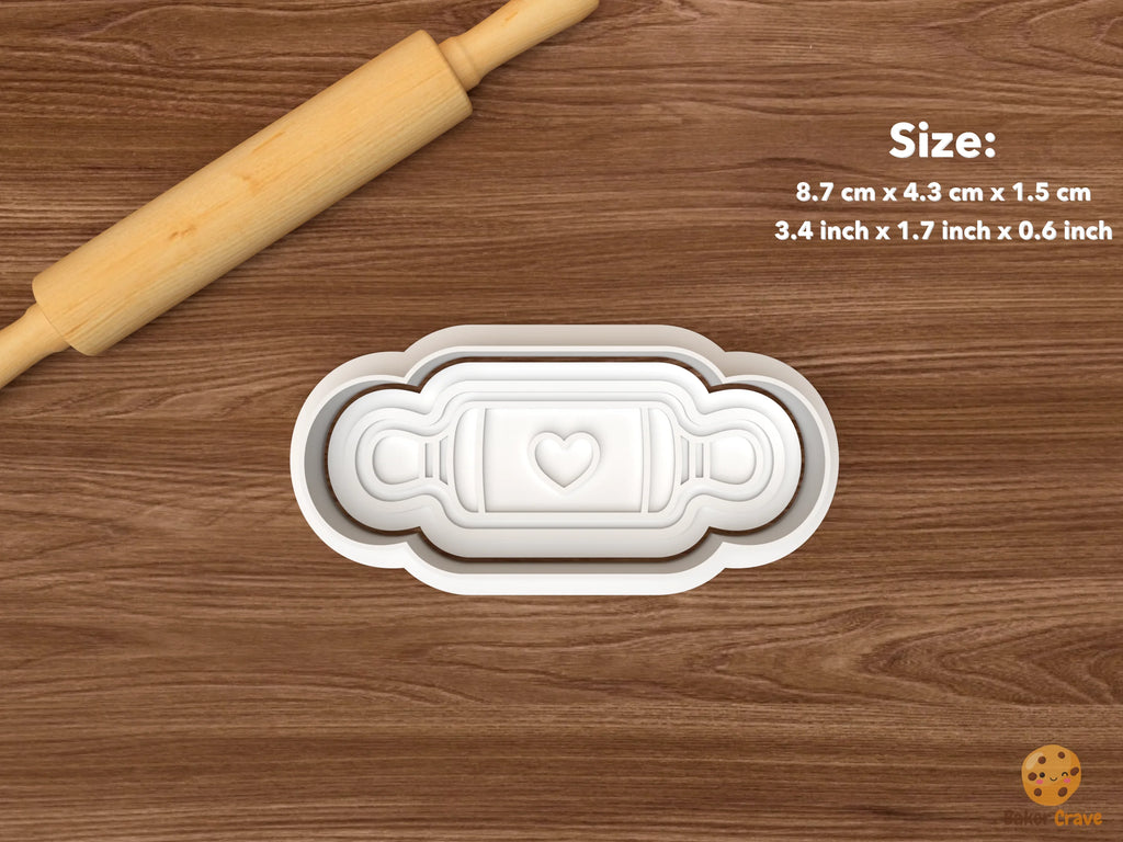Baking Kitchen Cookie Cutter Set STL File - single rolling pin with heart