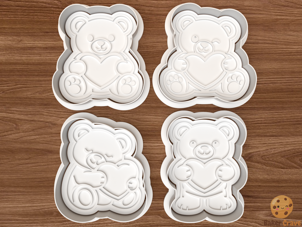 Teddy Bear with Heart Cookie Cutter Set STL File - bear1
