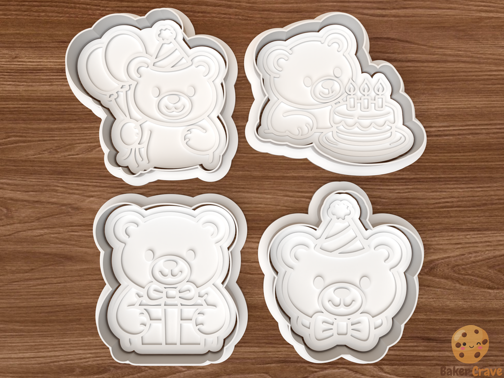 Birthday Teddy Bear Cookie Cutter Set STL File - bear1