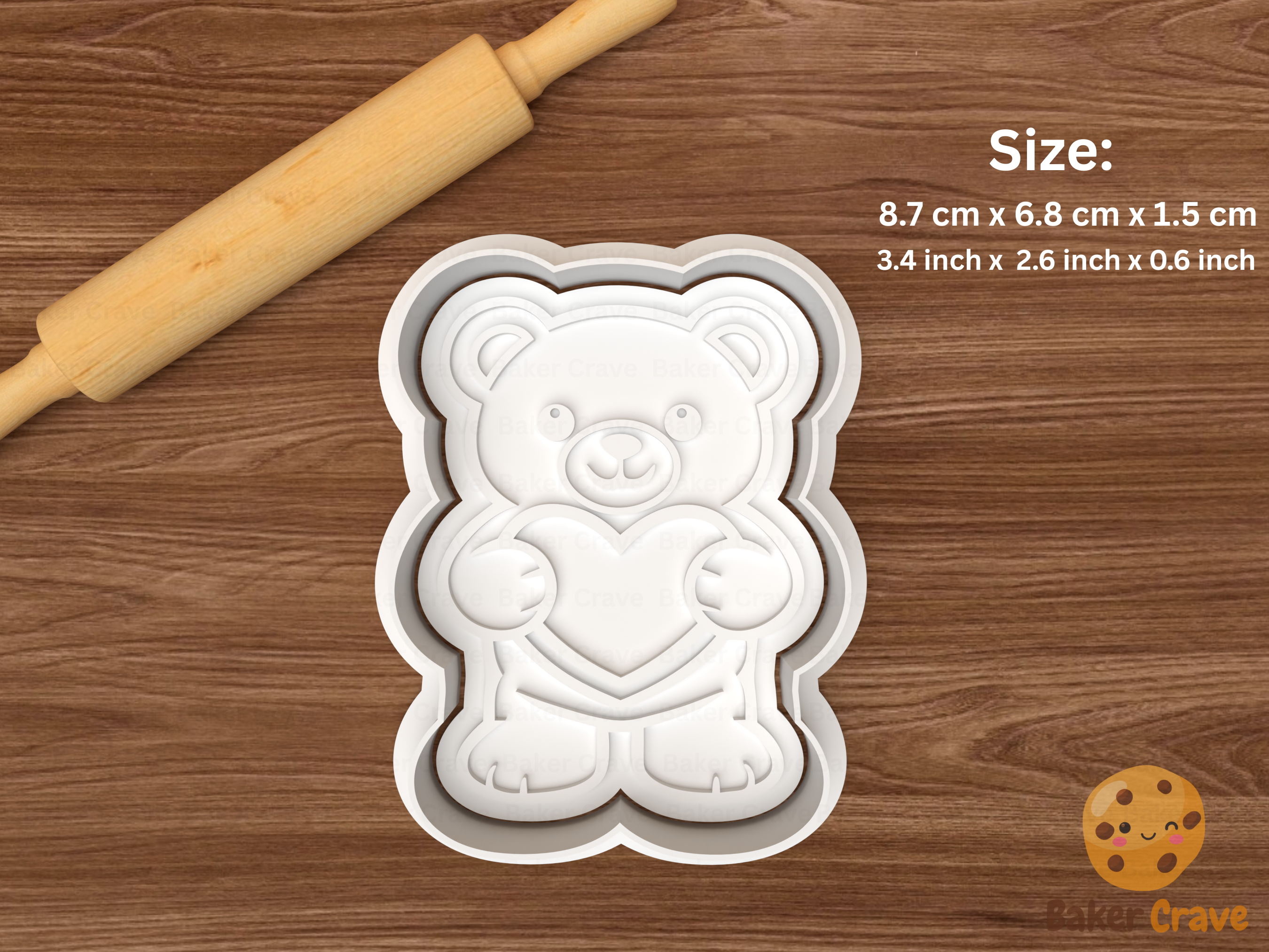 Teddy Bear with Heart Cookie Cutter Set STL File - bear2