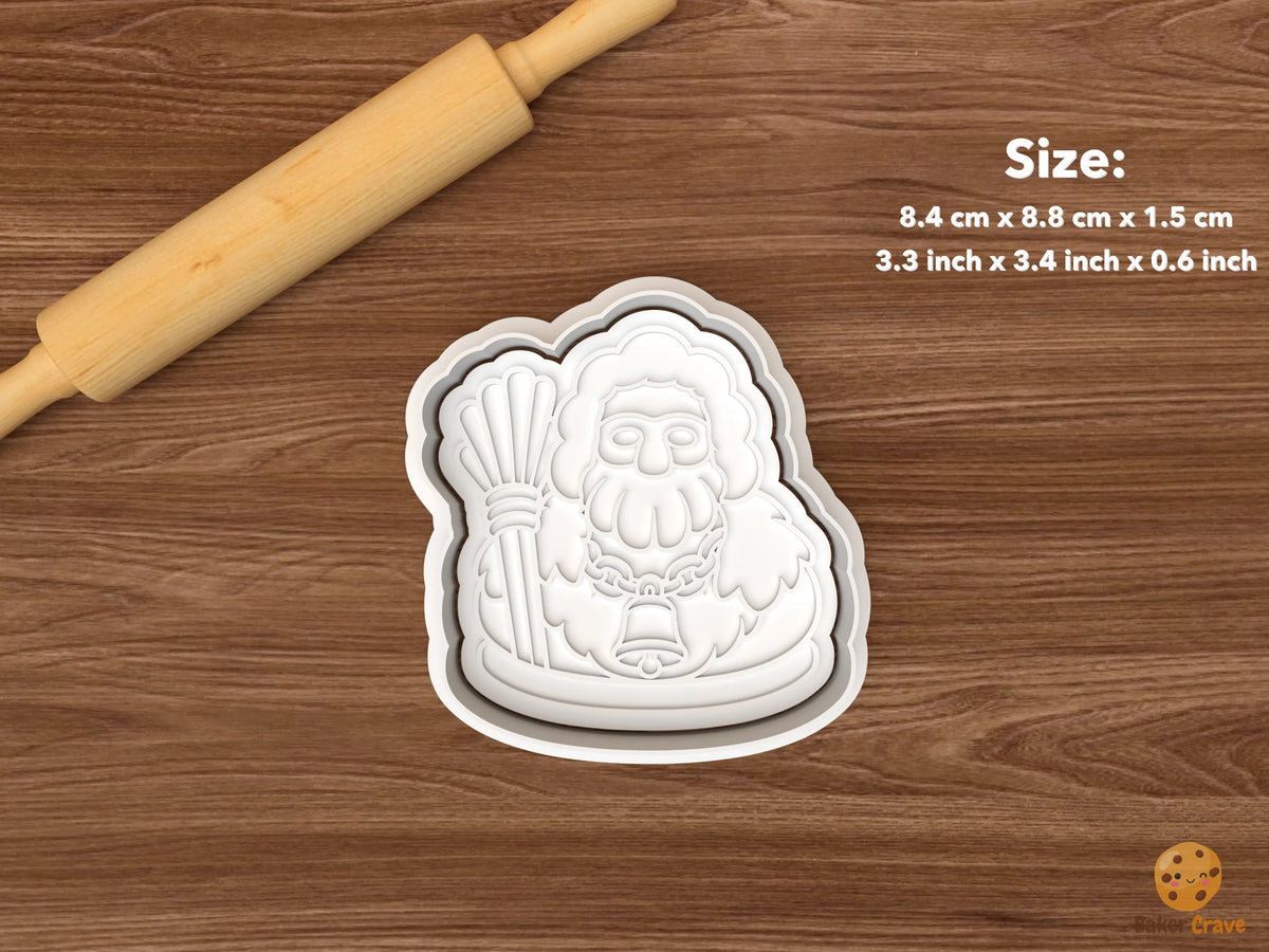 Belsnickel Christmas Cookie Cutter Set STL File - single belsnickel bust with broom and bell