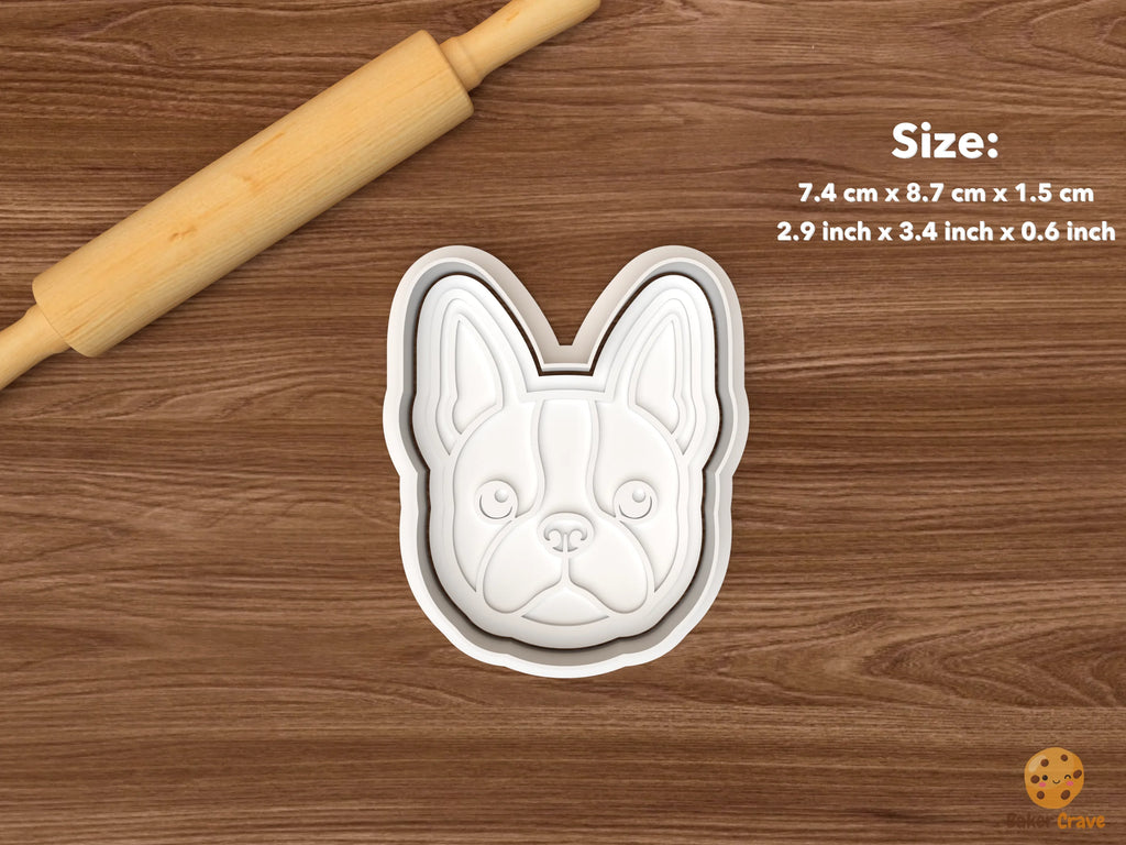 Boston Terrier Dog Cookie Cutter Set STL File - single boston terrier dog face