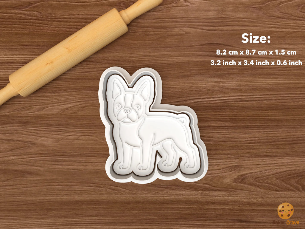 Boston Terrier Dog Cookie Cutter Set STL File - single standing boston terrier dog
