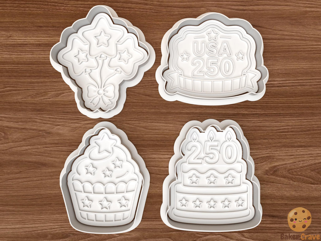 USA 250th Celebration Cookie Cutter Set STL File