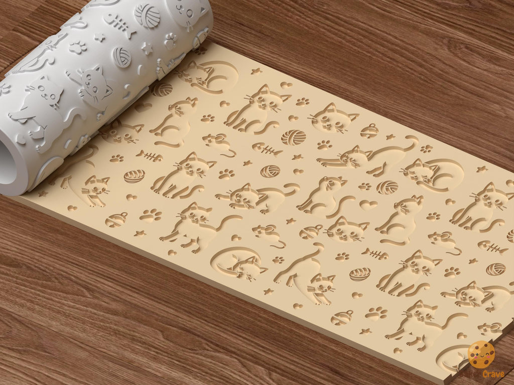 Cat Pattern Textured Roller STL File
