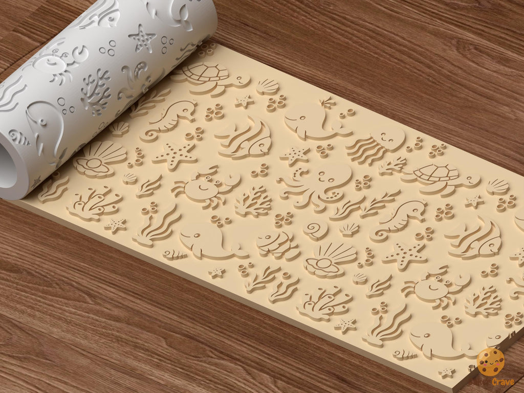 Ocean Animals Pattern Textured Roller STL File