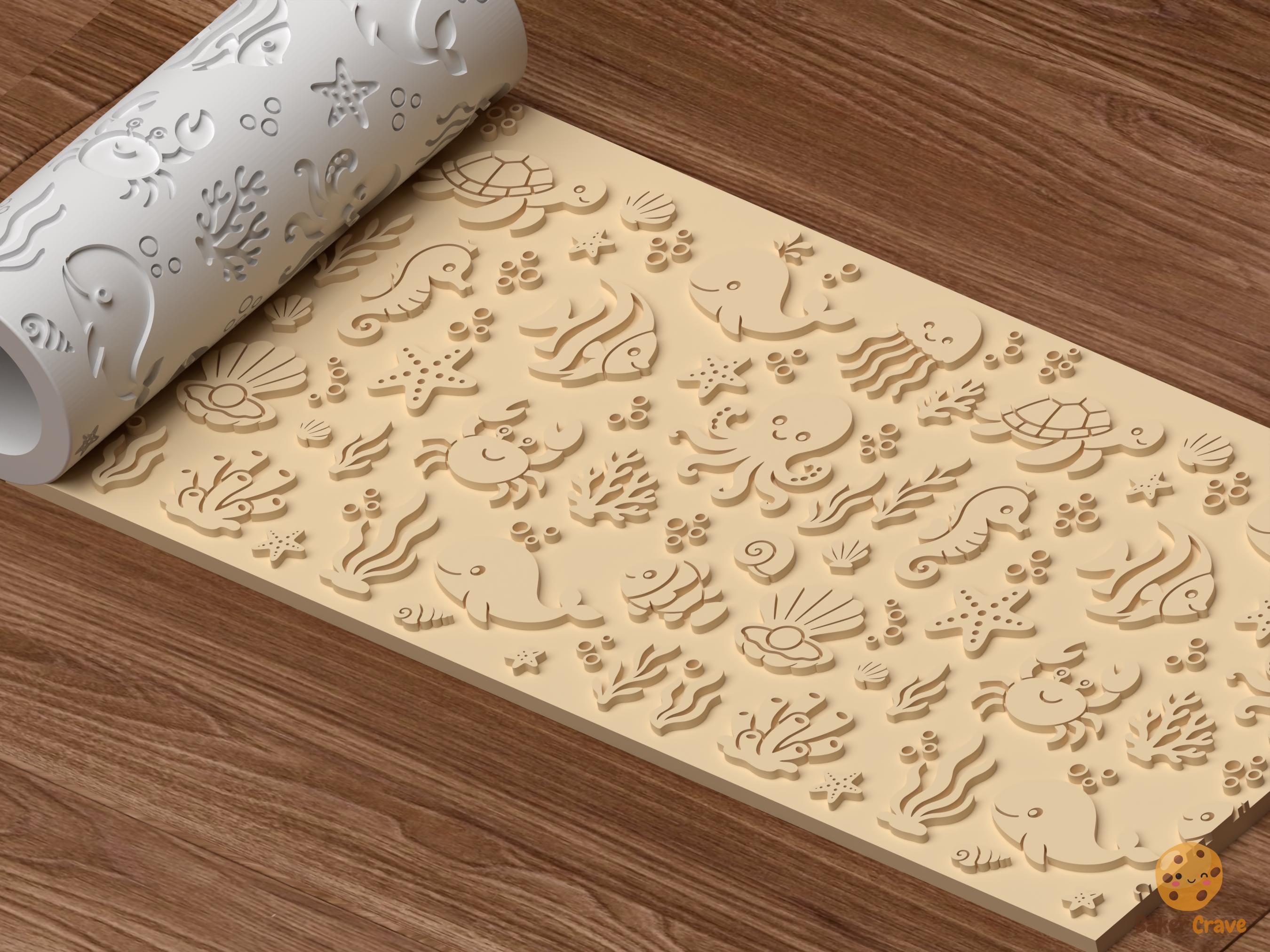Ocean Animals Pattern Textured Roller STL File