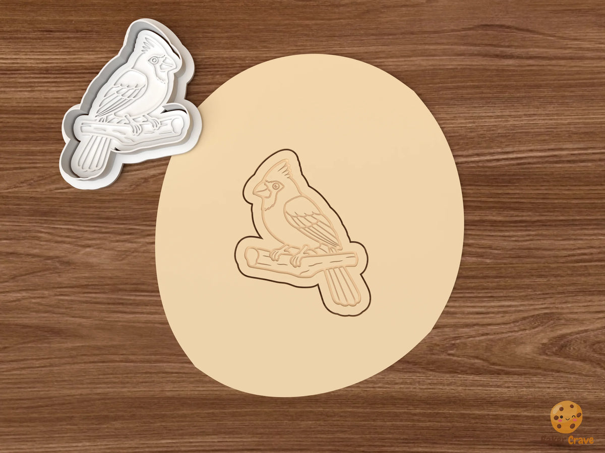 Cardinal Bird Cookie Cutter Set STL File - dough perched cardinal