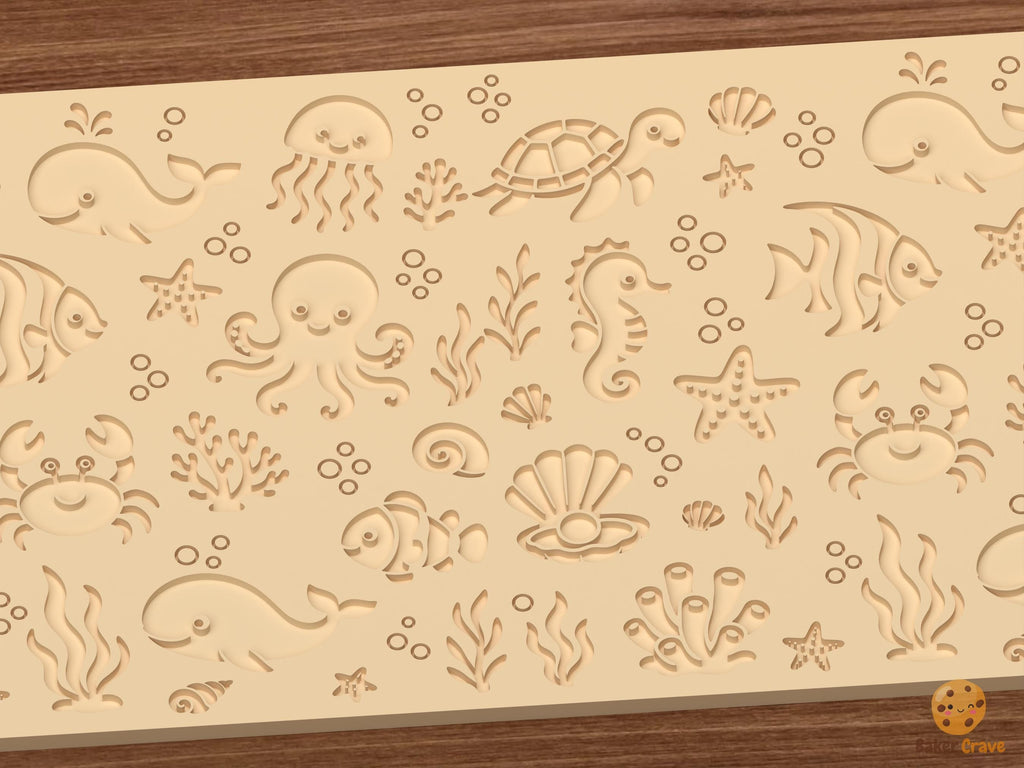 Ocean Animals Pattern Textured Roller STL File