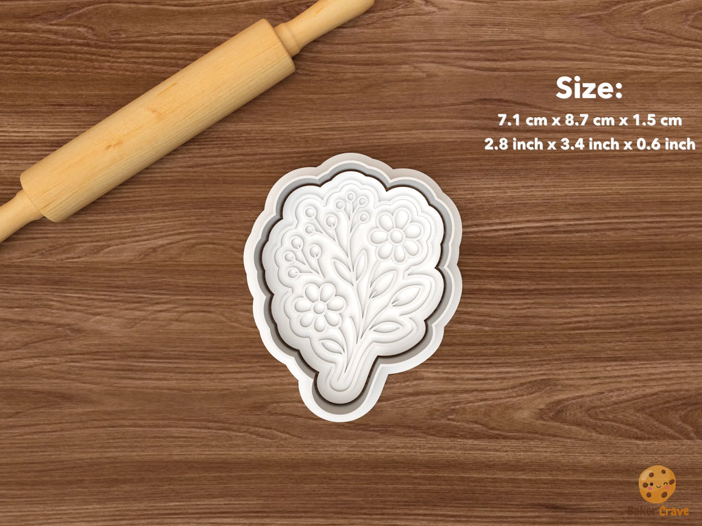 Champagne Gift Cookie Cutter Set STL File - single floral bouquet with daisies and berry stems
