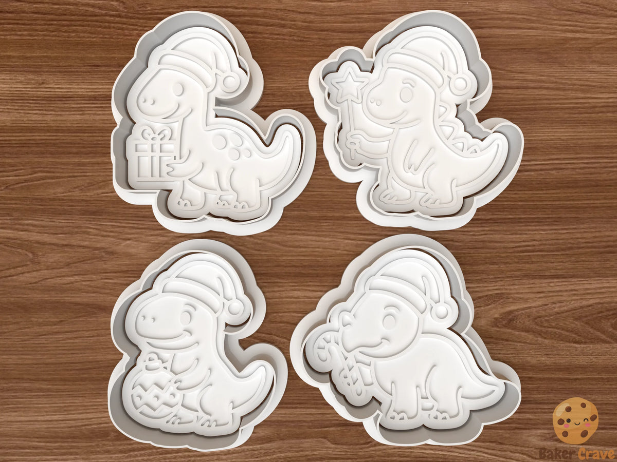 Christmas Dinosaur Cookie Cutter Set STL File - dino1