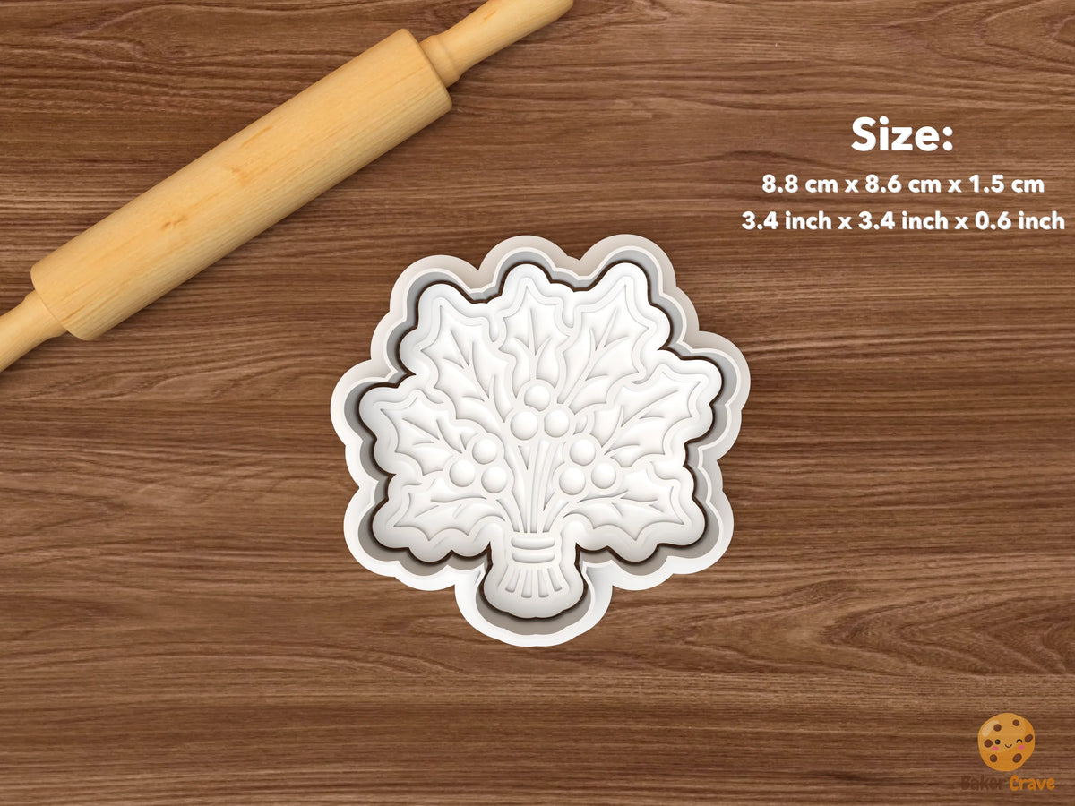 Christmas Holly Cookie Cutter Set STL File - single holly bouquet