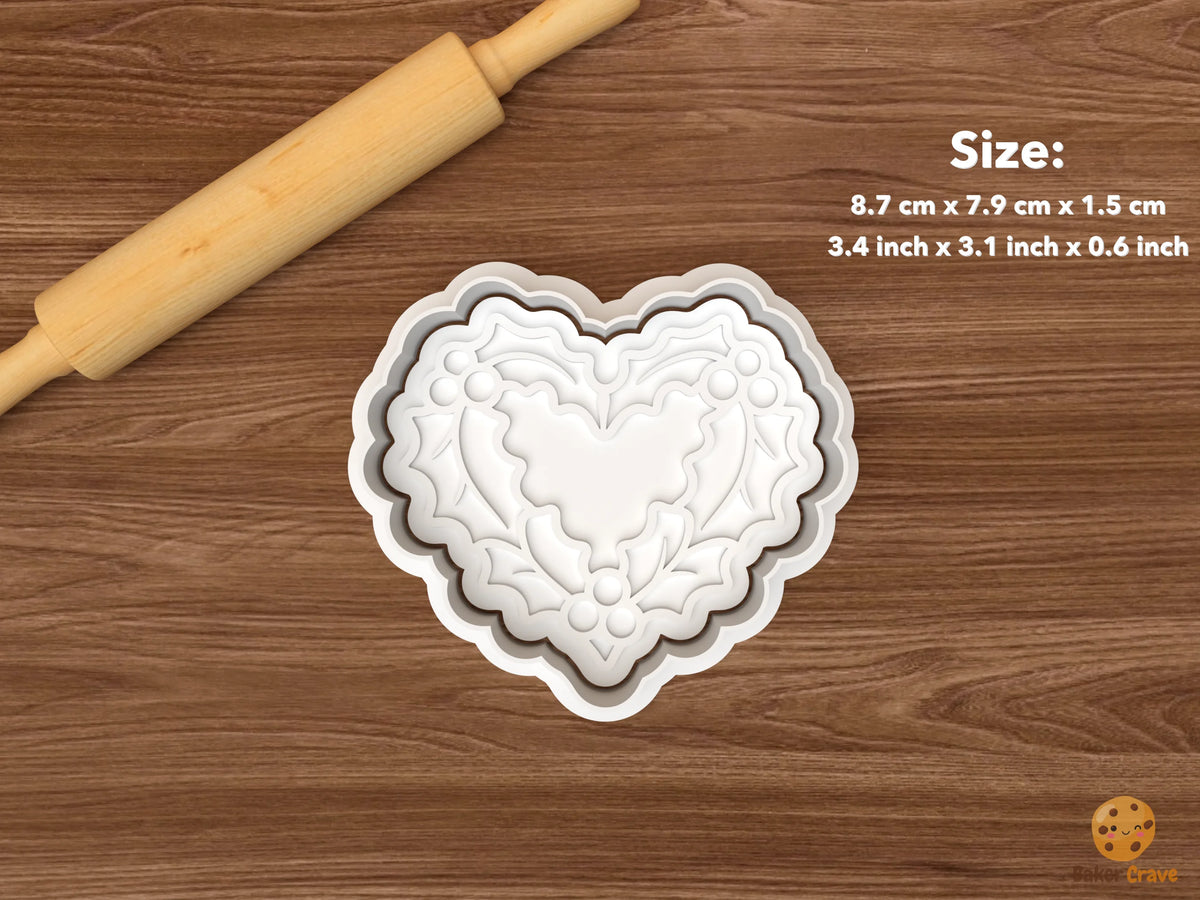 Christmas Holly Cookie Cutter Set STL File - single holly heart wreath