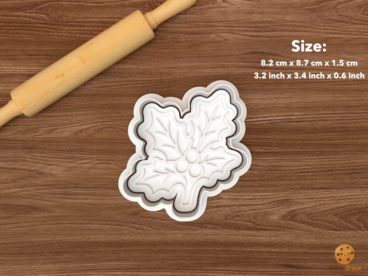 Christmas Holly Cookie Cutter Set STL File - single holly sprig
