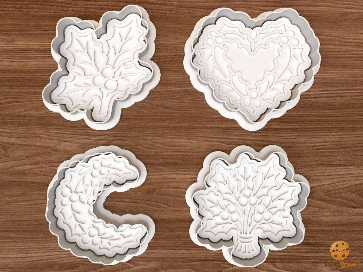 Christmas Holly Cookie Cutter Set STL File - 01 set main
