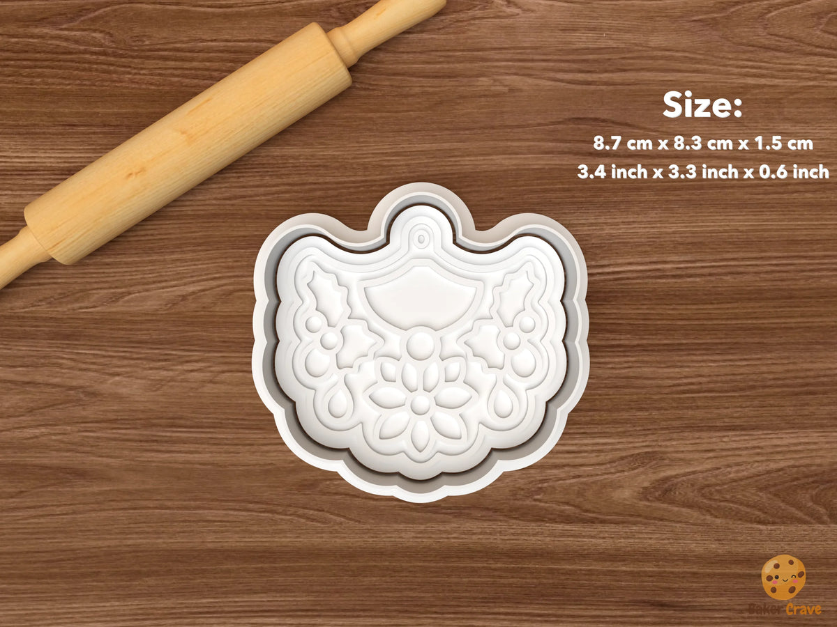 Christmas Lace Atelier Cookie Cutter Set STL File - single holly floral ornament
