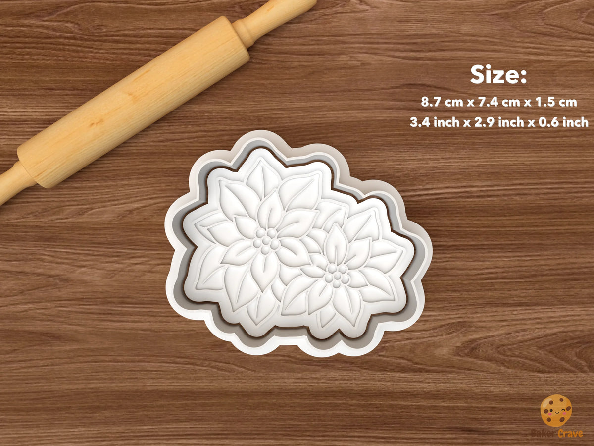 Christmas Poinsettia Cookie Cutter Set STL File - single double poinsettia cluster