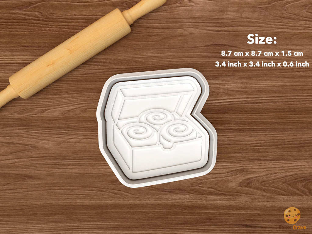 Cinnamon Roll Bakery Cookie Cutter Set STL File - single cinnamon roll box