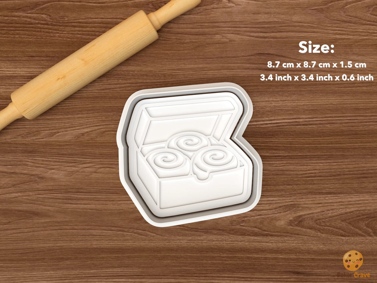 Cinnamon Roll Bakery Cookie Cutter Set STL File - single cinnamon roll box
