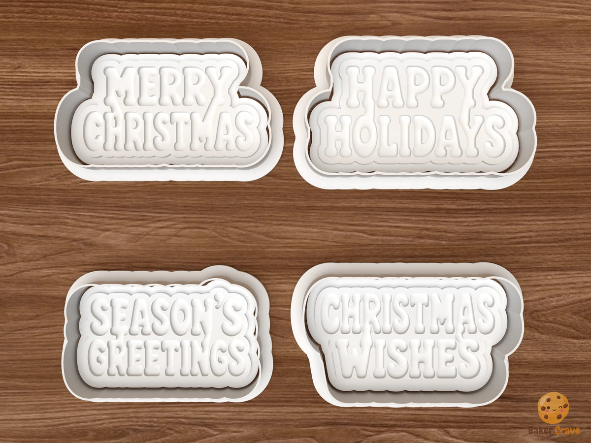 Classic Christmas Greetings Cookie Cutter Set STL File
