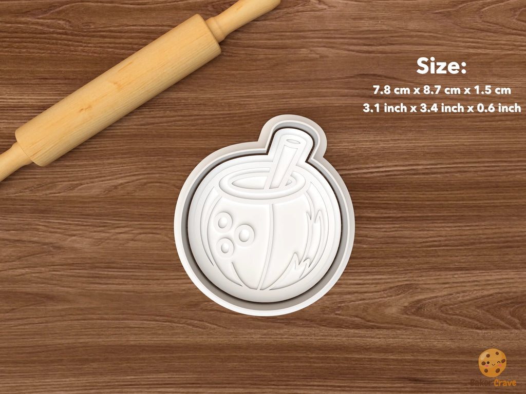 Coconut Tropical Cookie Cutter Set STL File - single coconut drink with straw