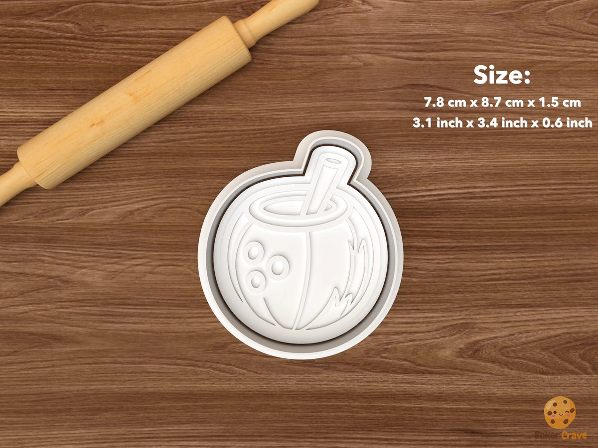 Coconut Tropical Cookie Cutter Set - single coconut drink with straw