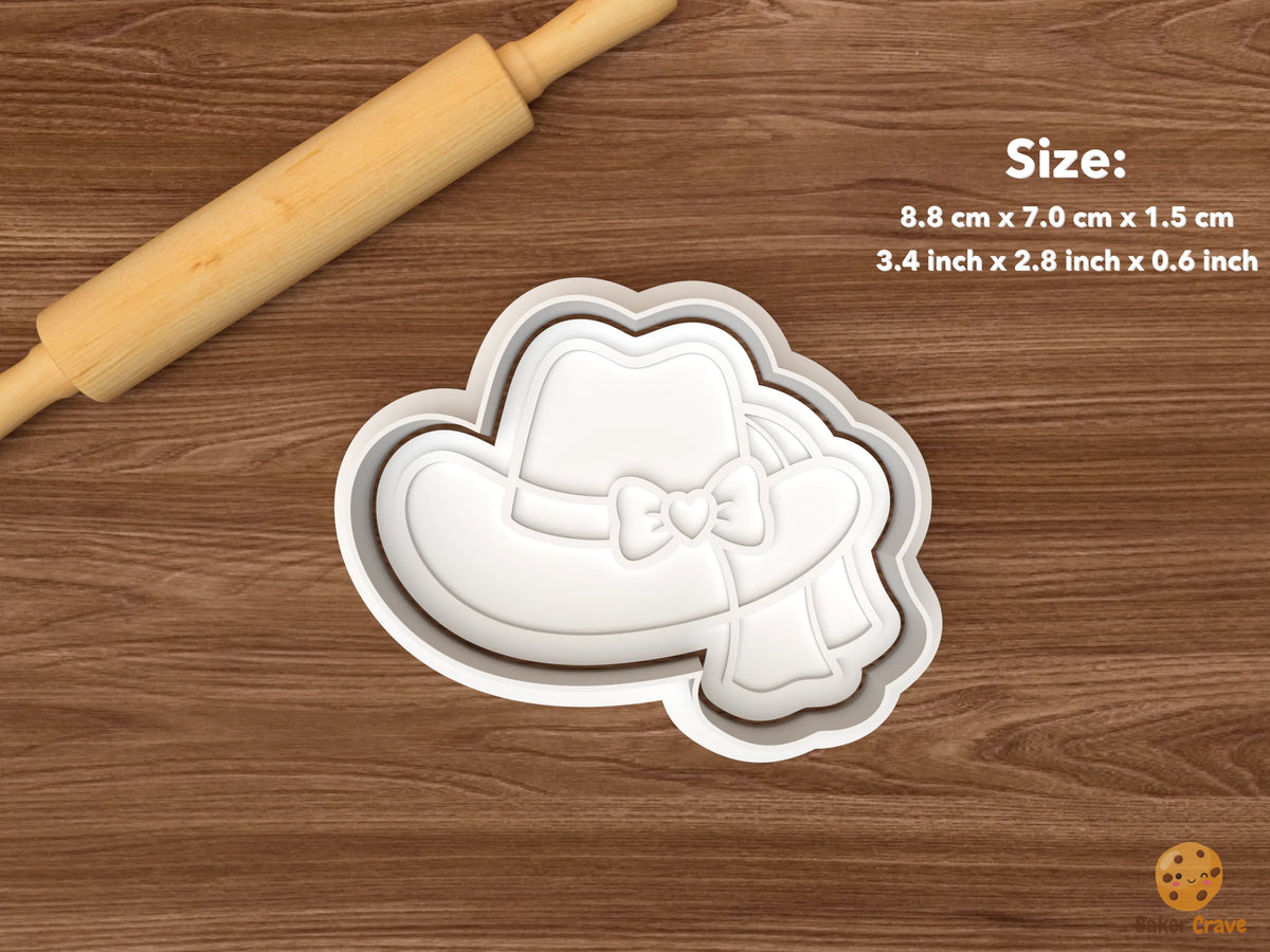 Cowgirl Bride Cookie Cutter Set - single bow cowgirl hat