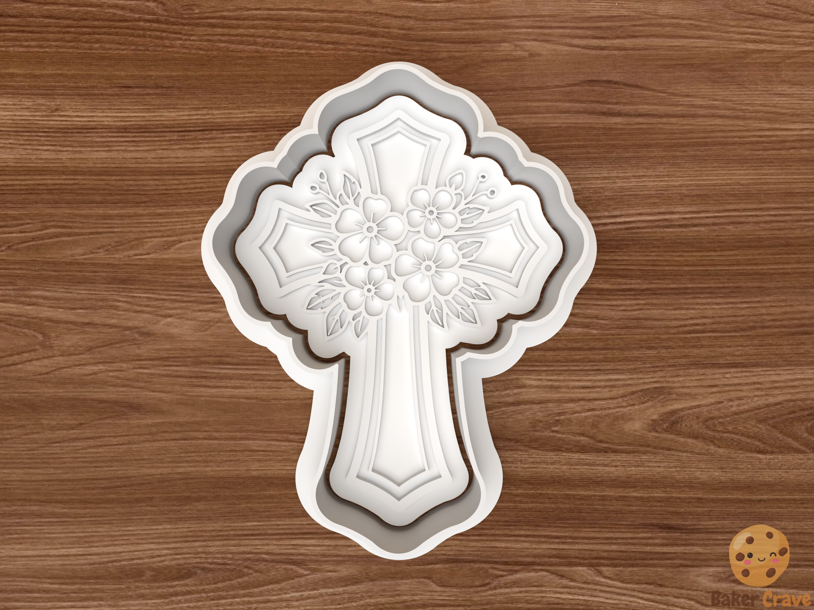Cross with Flowers Cookie Cutter STL File - cross1
