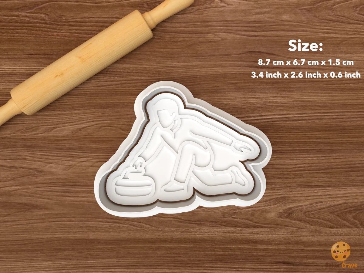 Curling Sport Cookie Cutter Set STL File - single kneeling curler
