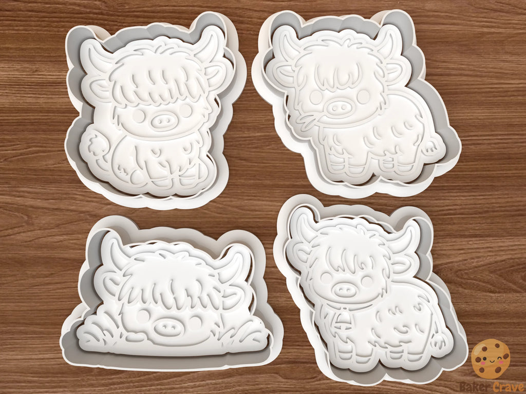 Cute Highland Cow Cookie Cutter Set STL File - cow1