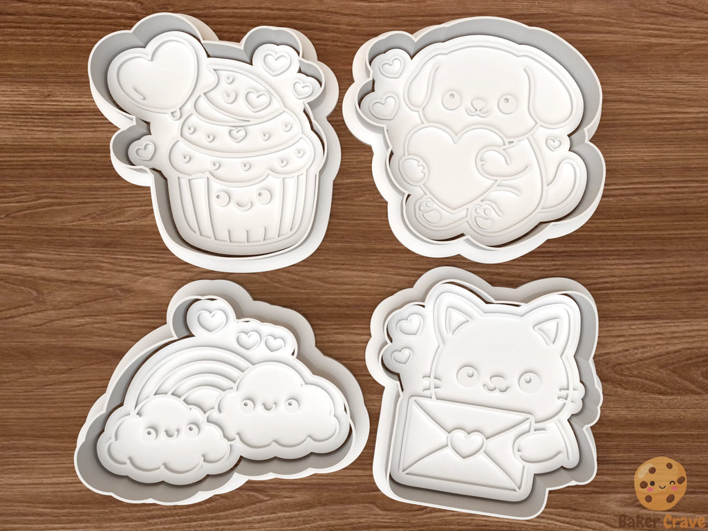 Cute Valentine Characters Cookie Cutter Set STL File - cutevalentine1