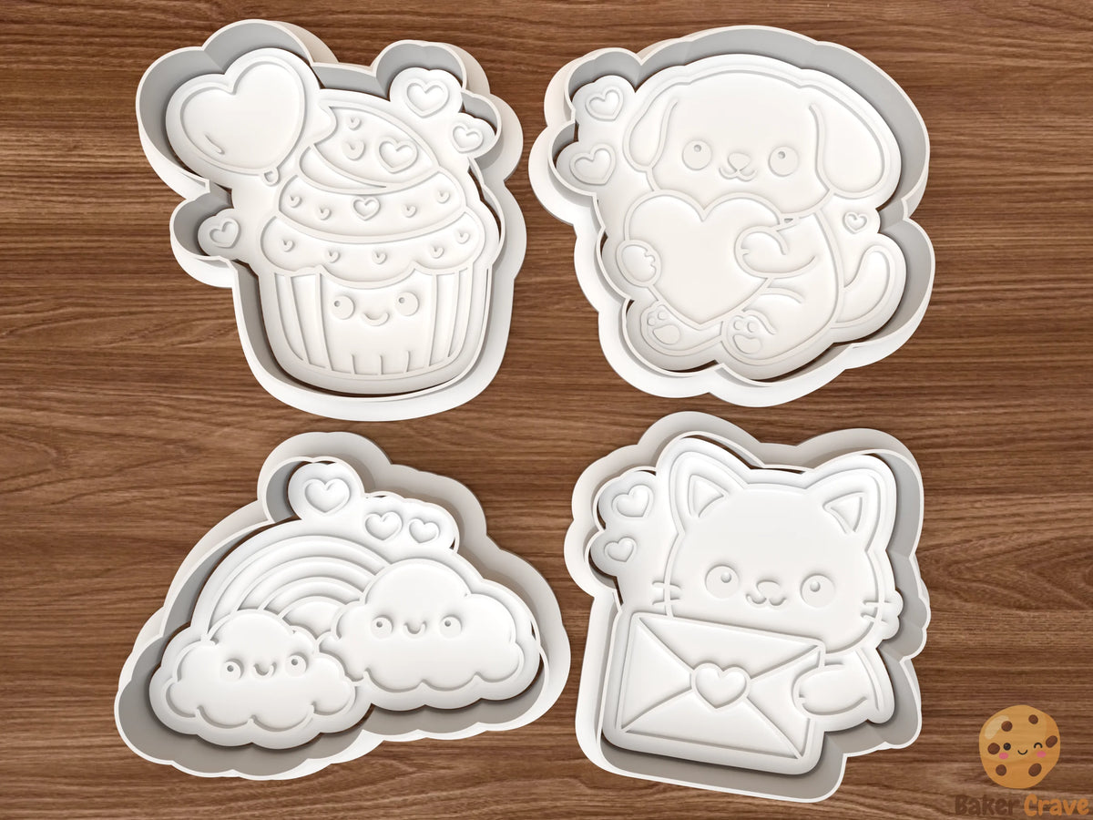 Cute Valentine Characters Cookie Cutter Set STL File - cutevalentine1