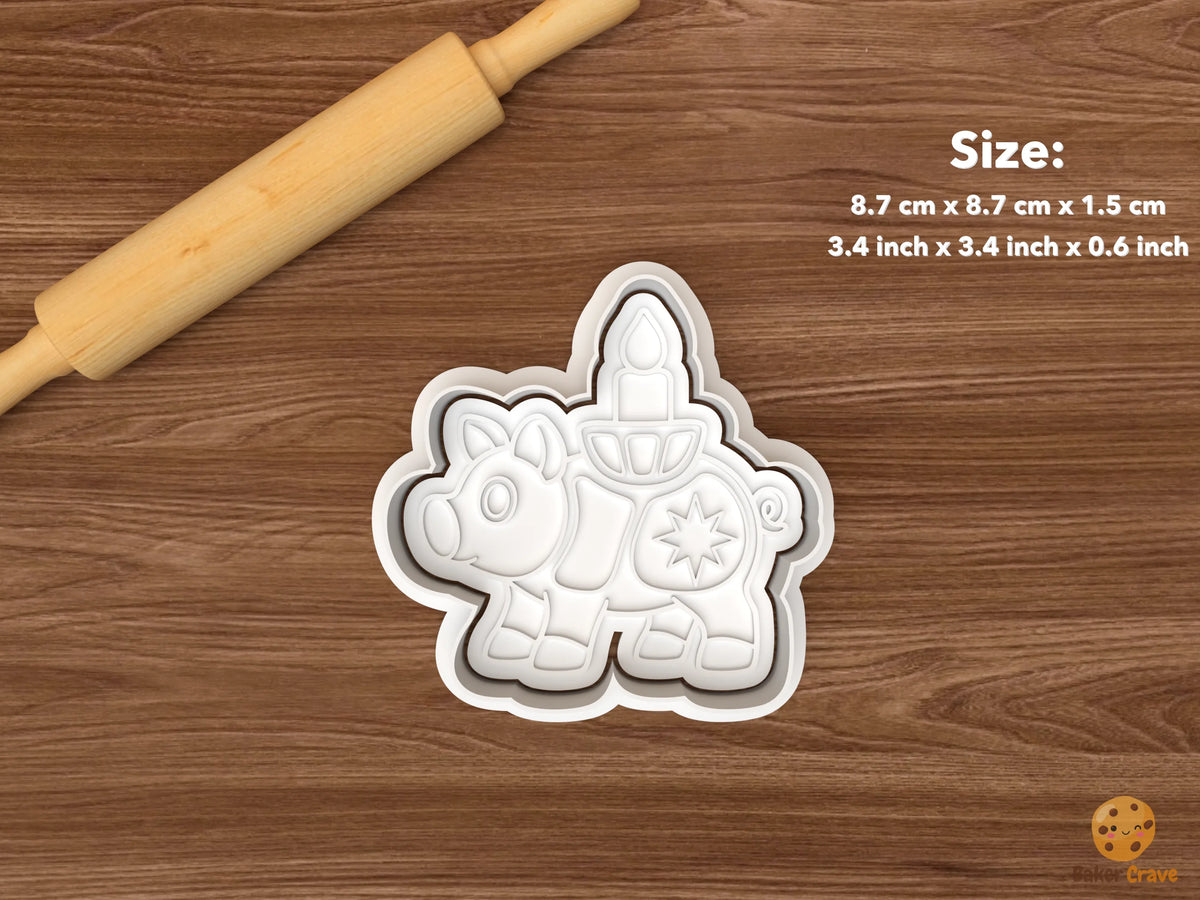 Czech Golden Pig Christmas Cookie Cutter Set STL File - single candle golden pig