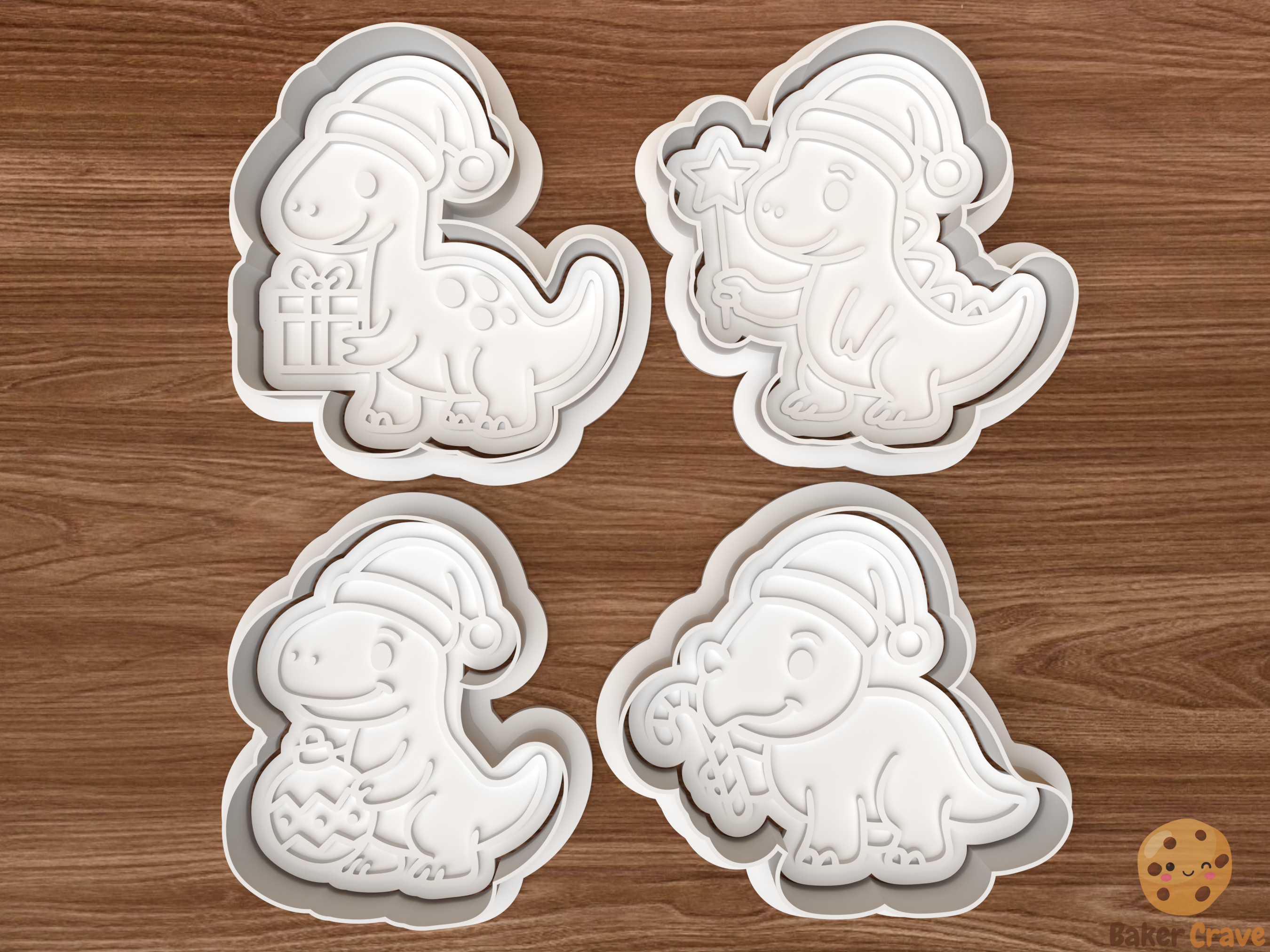 Christmas Dinosaur Cookie Cutter Set STL File - dino1