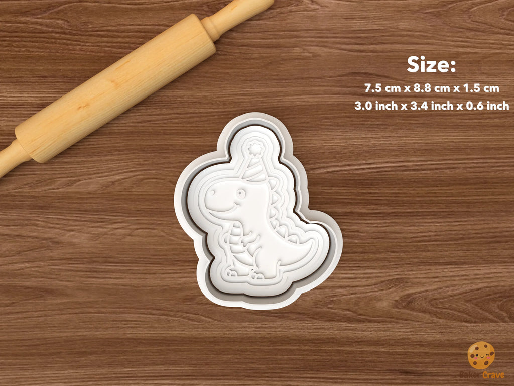 Dinosaur Birthday Cookie Cutter Set STL File - single dino with party hat