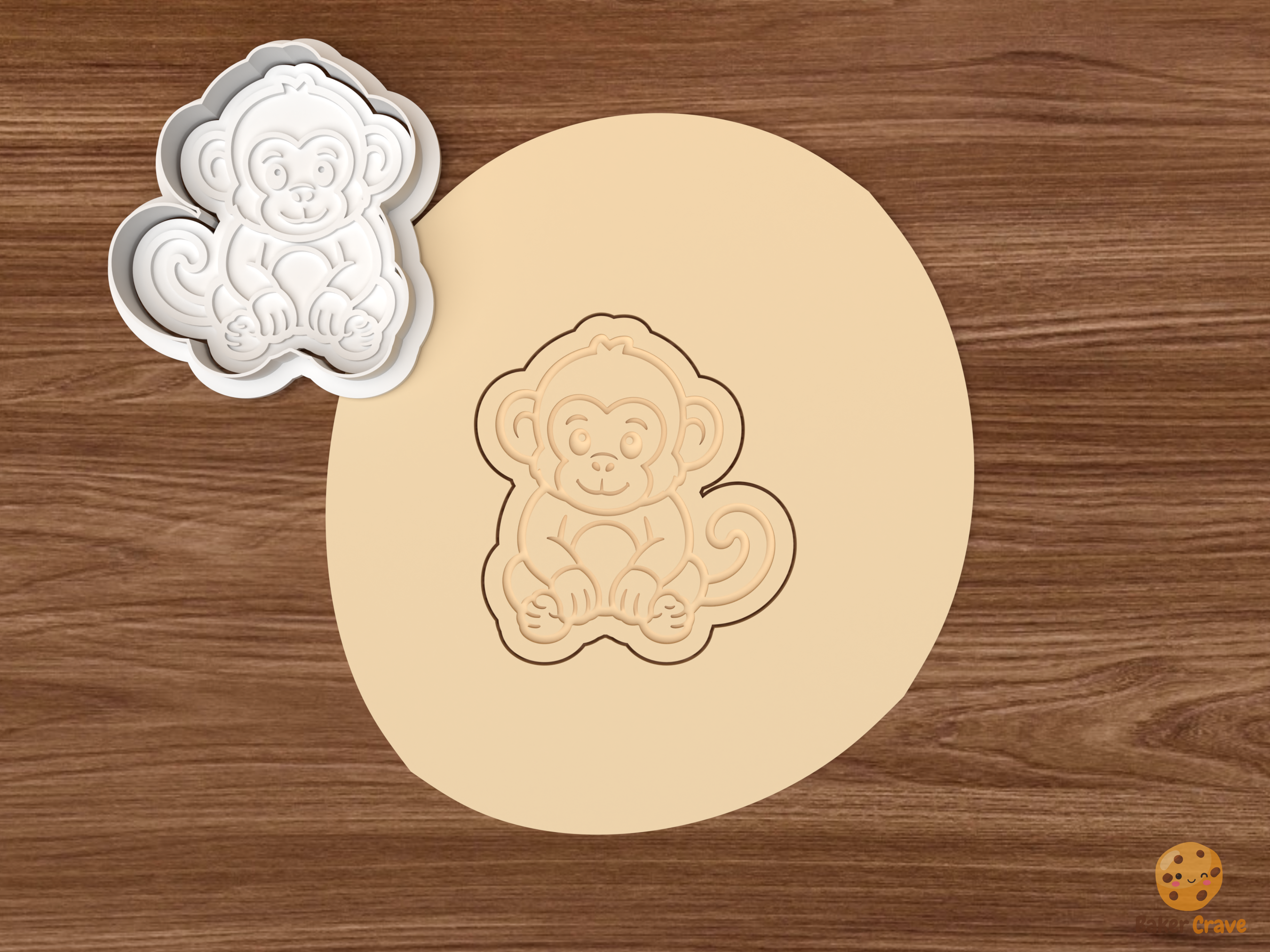 Monkey Cookie Cutter Set STL File - dough baby sitting monkey