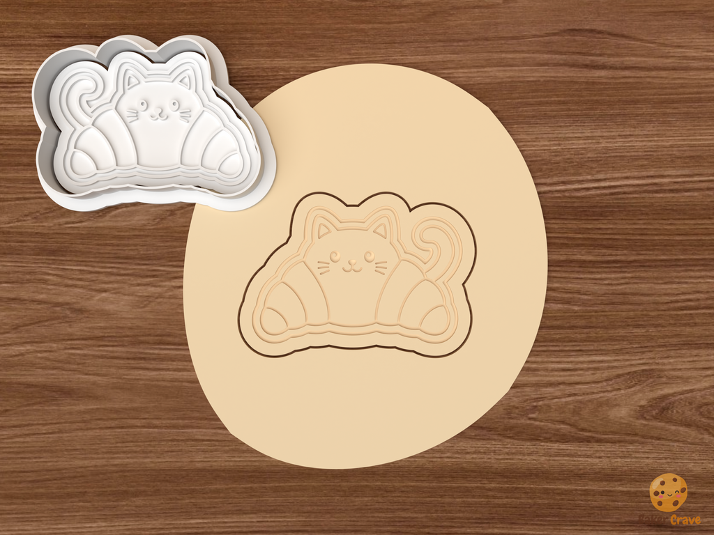 Spooky Cat Café Cookie Cutter Set STL File - dough cat croissant