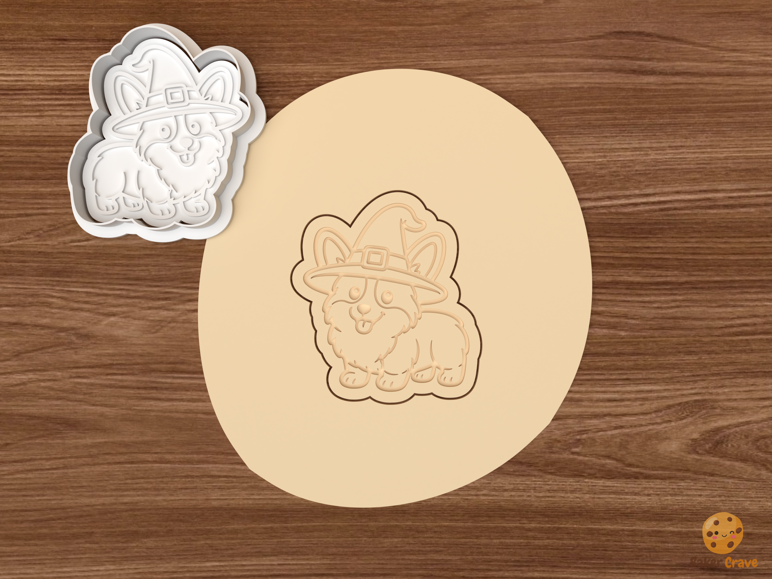 Halloween Corgi Dog Cookie Cutter Set STL File - dough corgi with witch hat