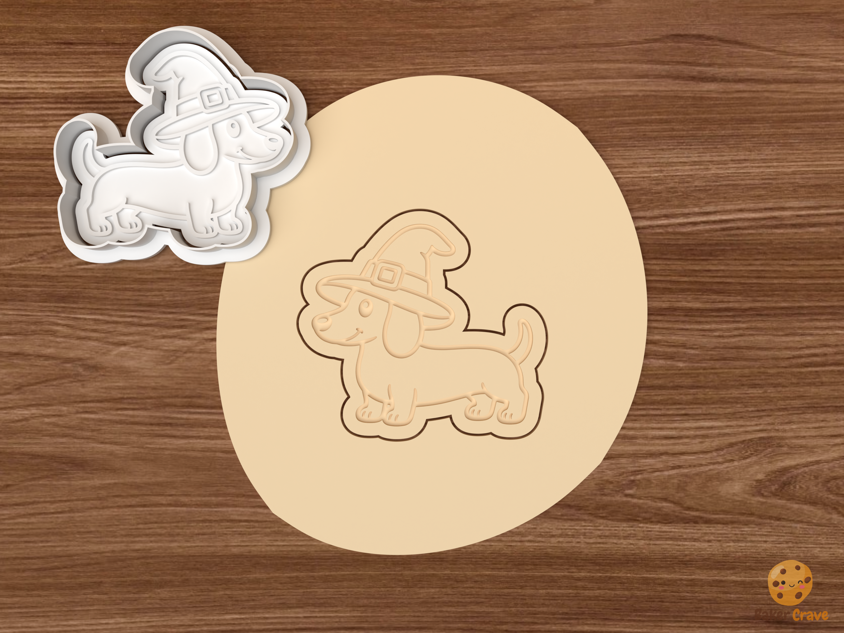 Halloween Dachshund Dog Cookie Cutter Set STL File - dough dachshund with witch hat