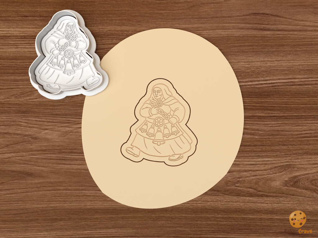 Frau Perchta Christmas Cookie Cutter Set STL File - dough frau perchta with chain and bells