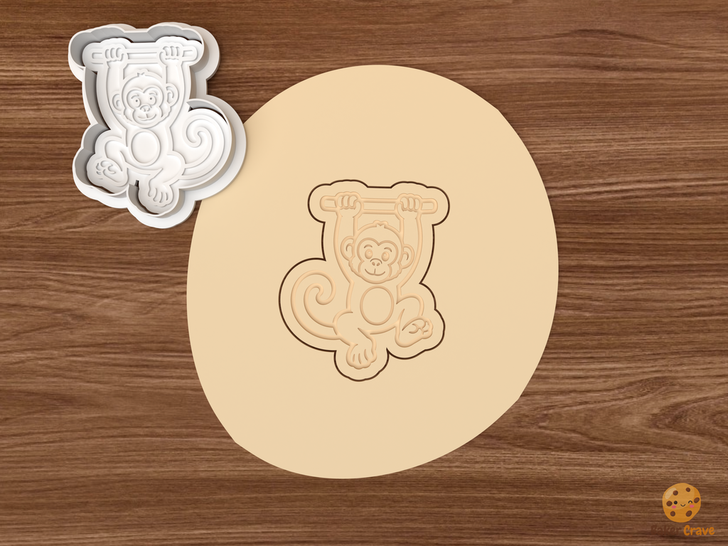Monkey Cookie Cutter Set STL File - dough hanging monkey on branch