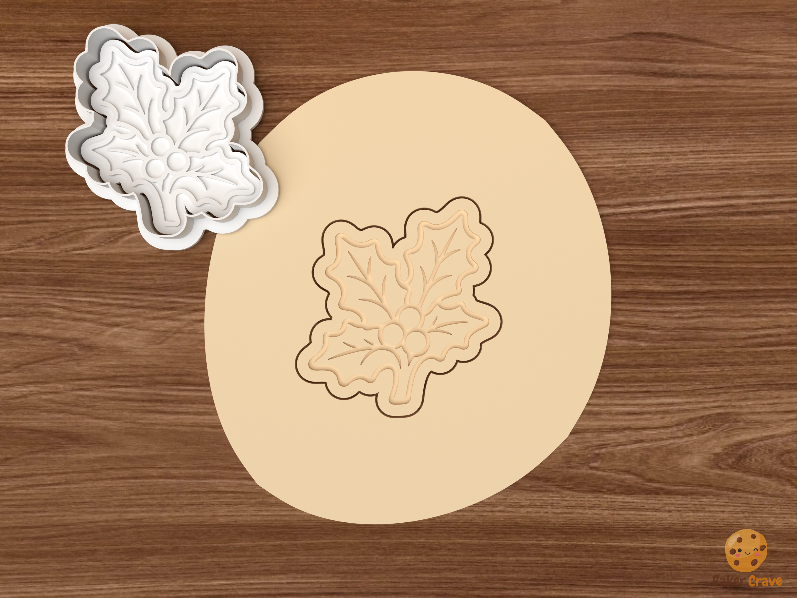 Christmas Holly Cookie Cutter Set STL File - dough holly sprig