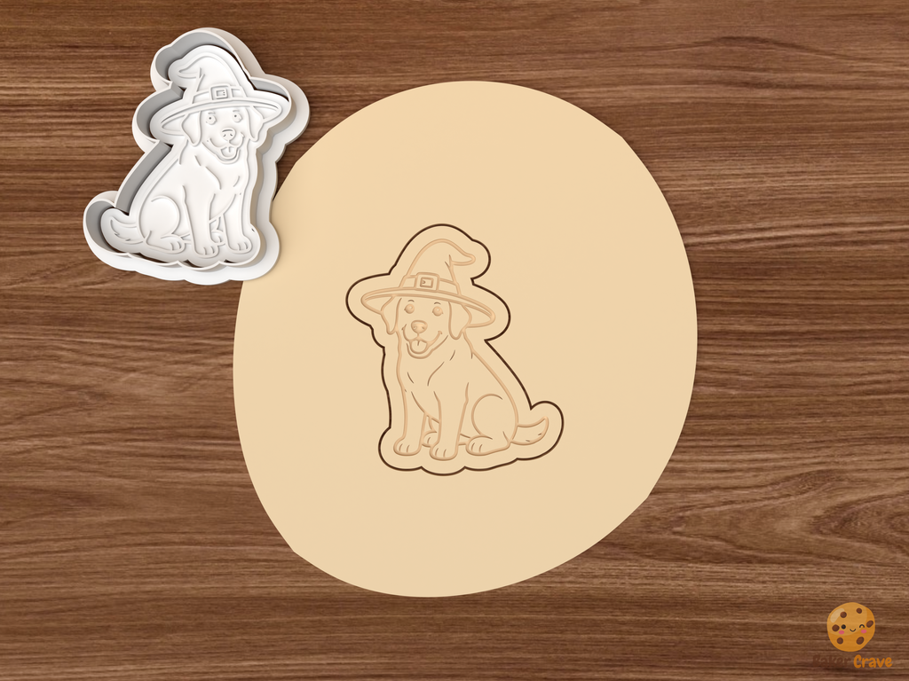 Halloween Labrador Retriever Dog Cookie Cutter Set STL File - dough labrador with witch hat