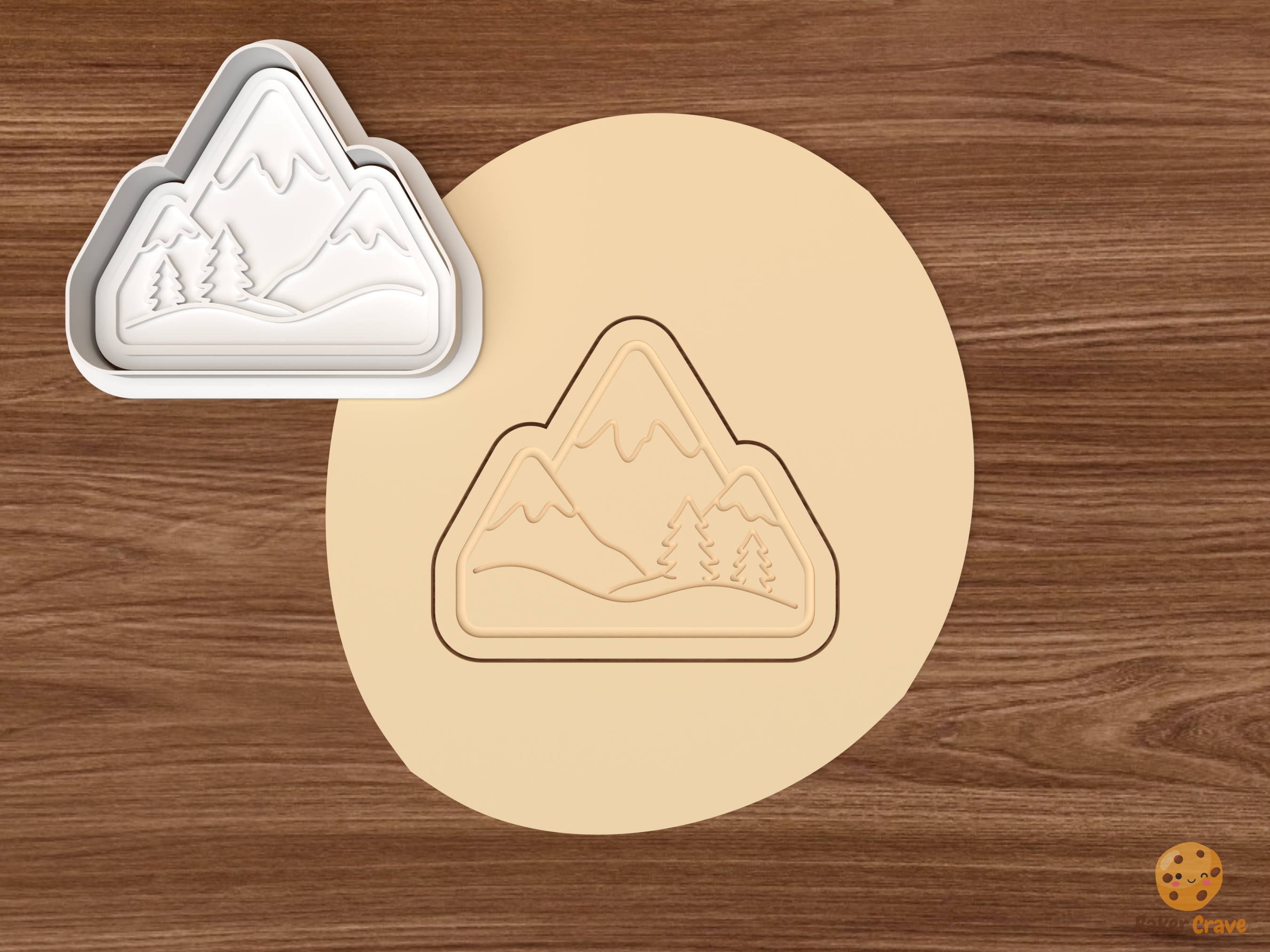Swiss Alpine Cookie Cutter Set STL File - dough mountain landscape with pine trees