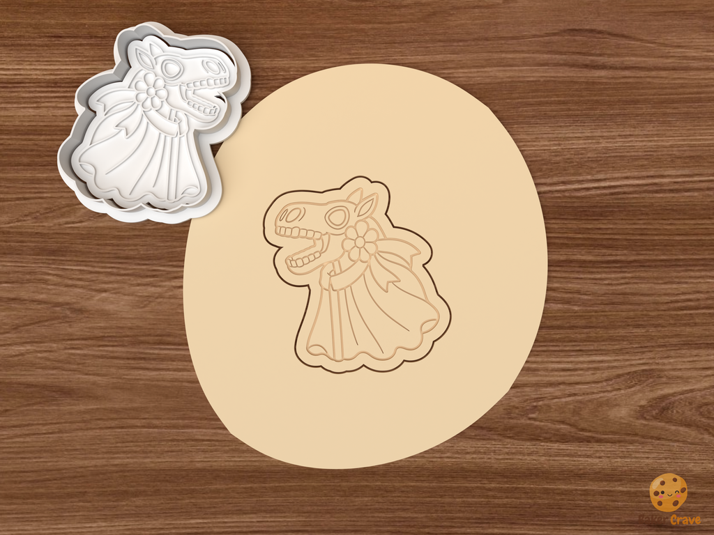 Welsh Mari Lwyd Christmas Cookie Cutter Set STL File - dough open mouth mari lwyd with flower