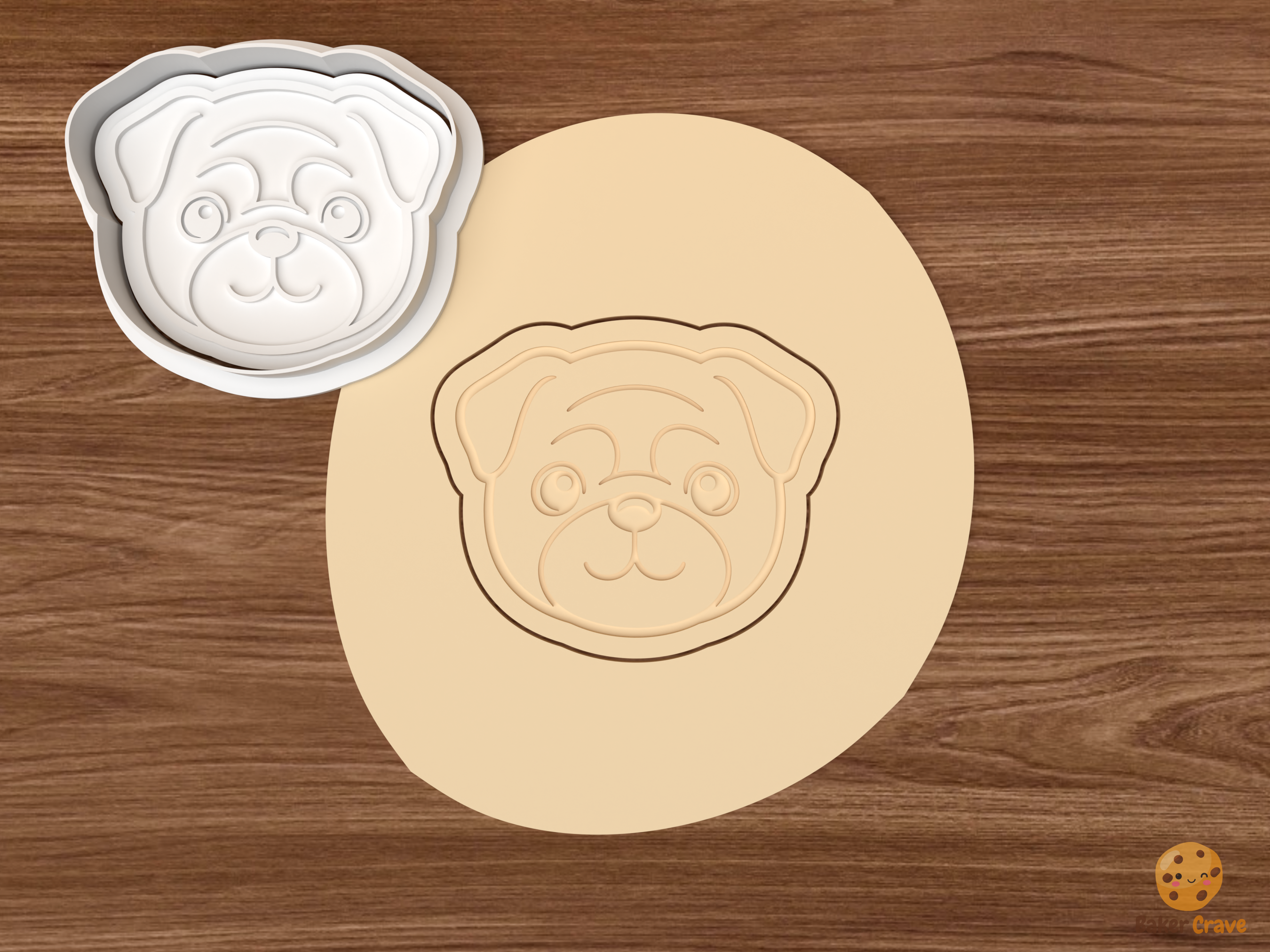 Pug Dog Cookie Cutter Set STL File - dough pug dog face