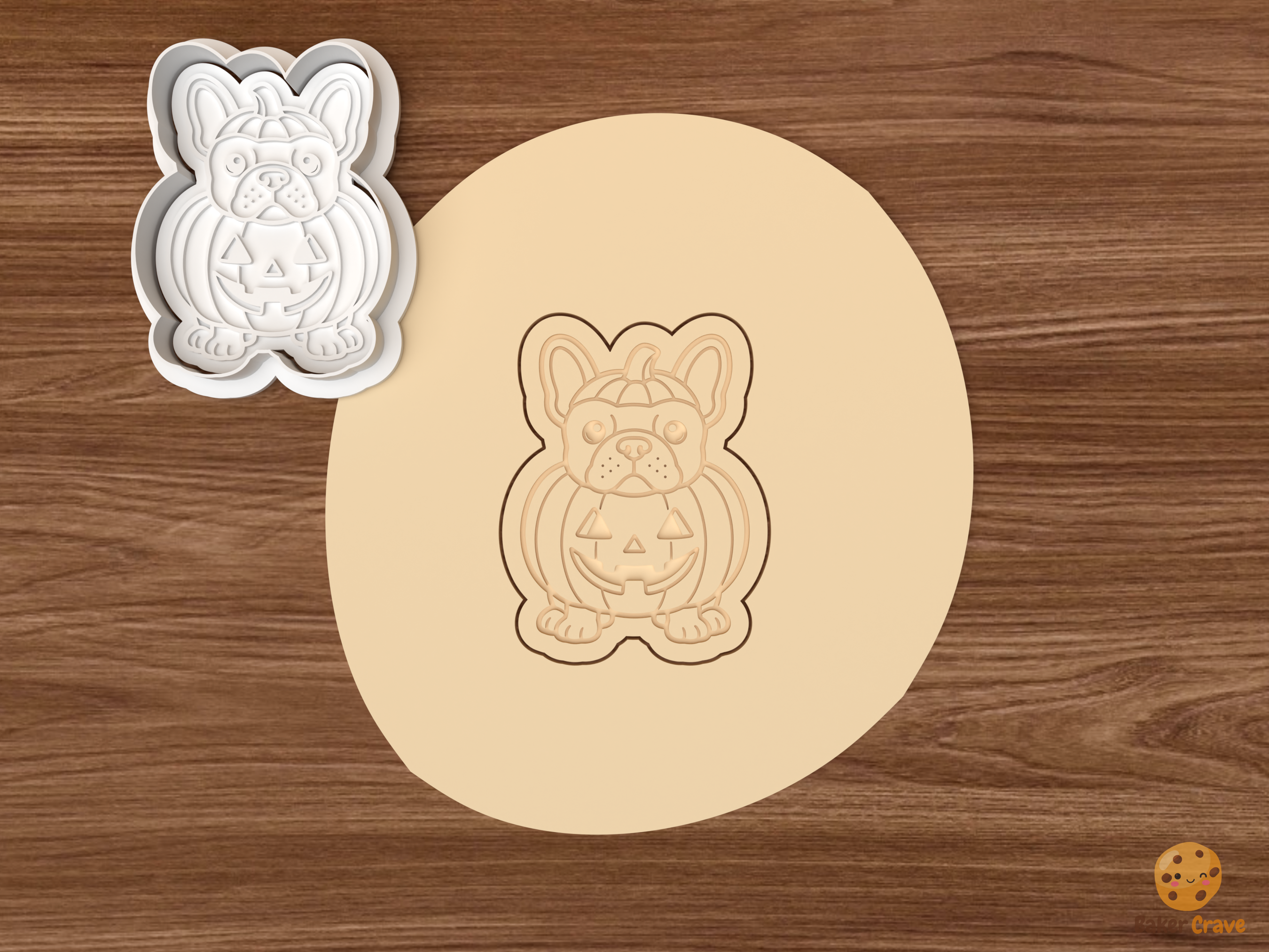 Halloween French Bulldog Cookie Cutter Set STL File - dough pumpkin french bulldog