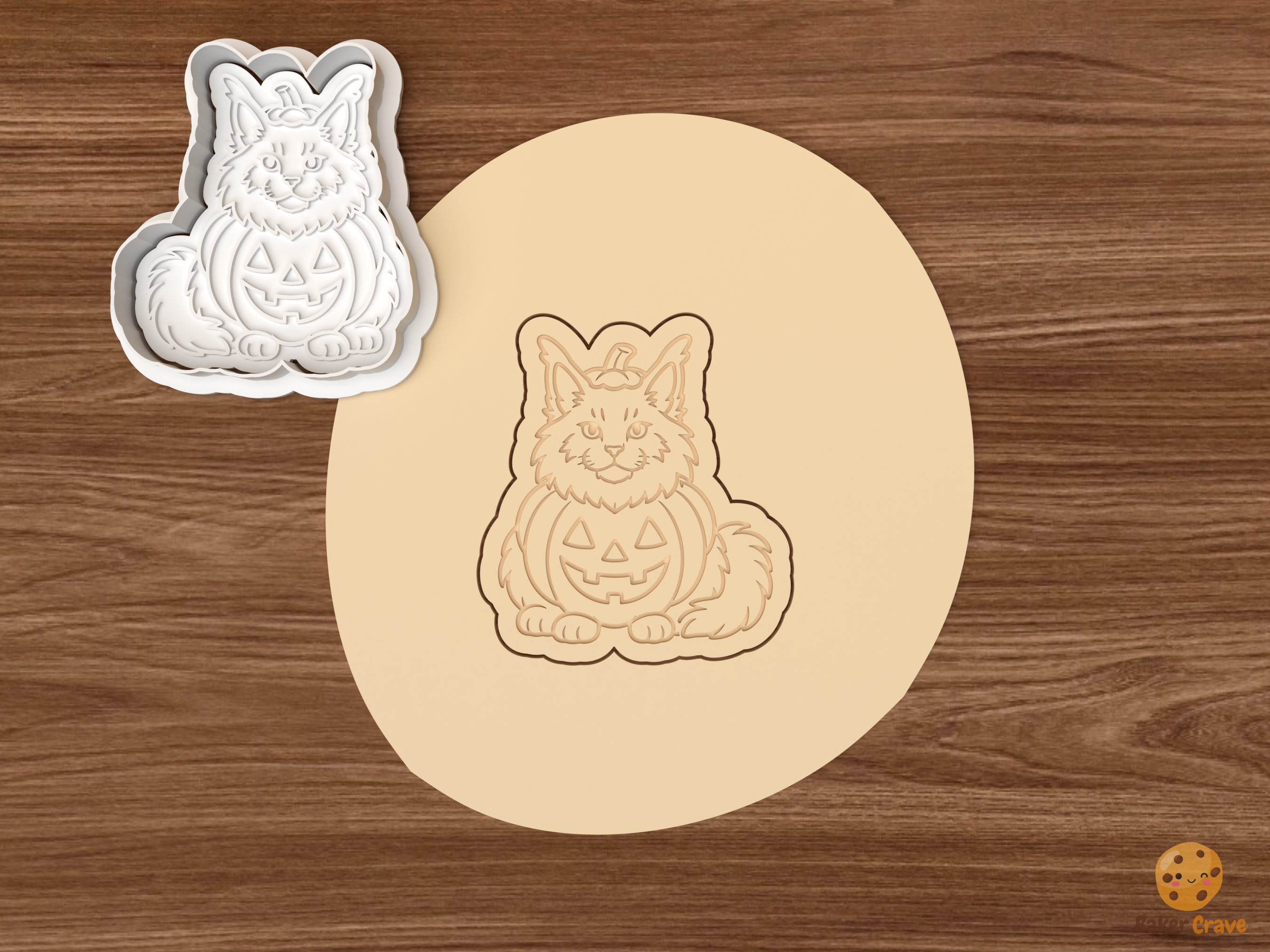 Halloween Maine Coon Cat Cookie Cutter Set STL File - dough pumpkin halloween maine coon cat