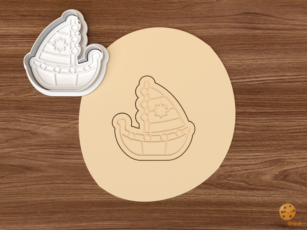 Greek Christmas Boat Cookie Cutter Set STL File - dough sailboat with string lights and star sail